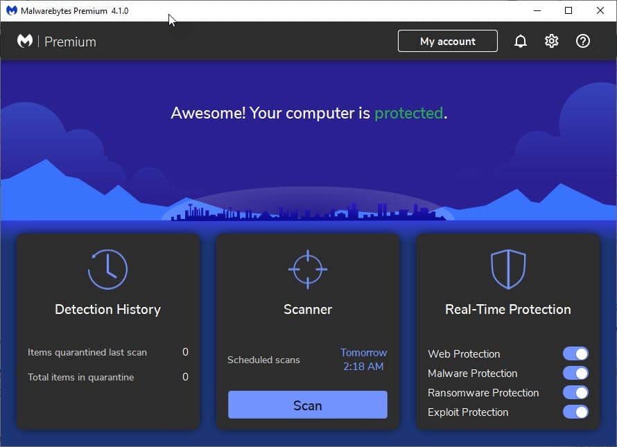 Malwarebytes’ interface