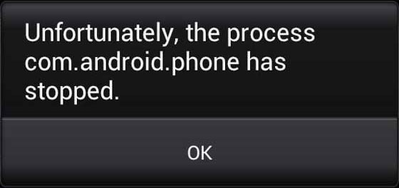 the process com android phone stopped