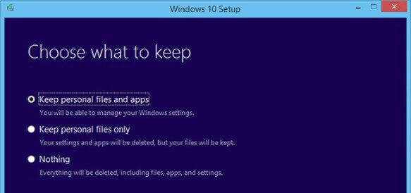 choose keep personal files or not