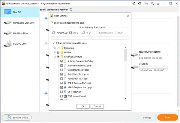 choose the data types you want to recover with Settings features