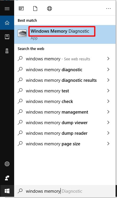 open windows memory diagnostic