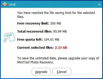 reach the file saving limit