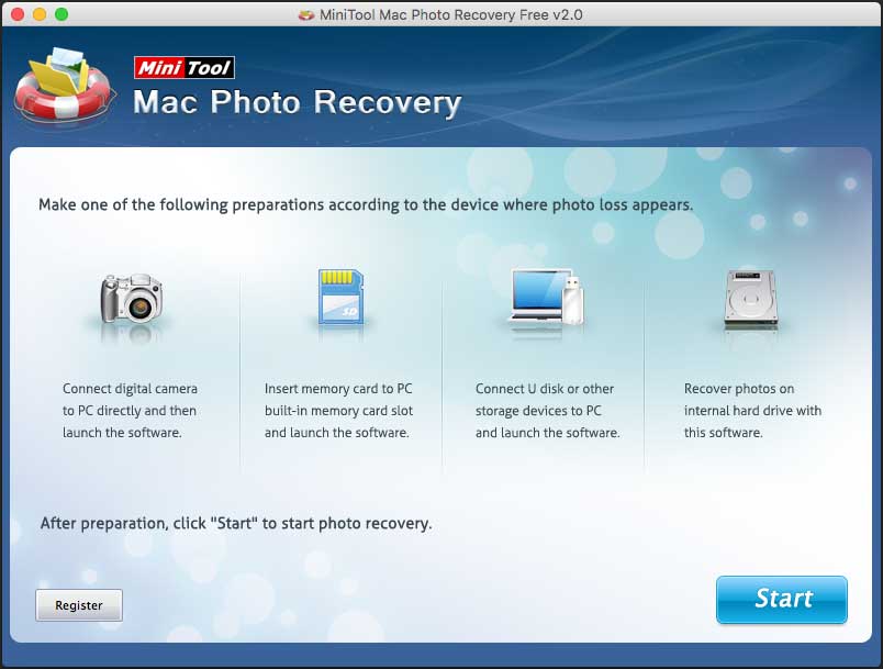 minitool mac photo recovery main interface