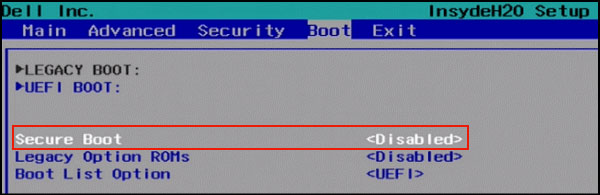 Secure Boot in Boot tab