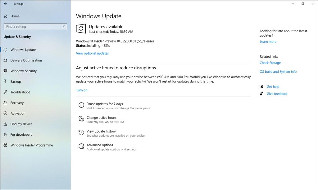 install Windows 11 update via Settings
