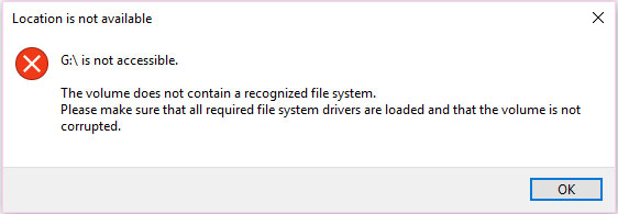 the volume does not contain a recognized file system