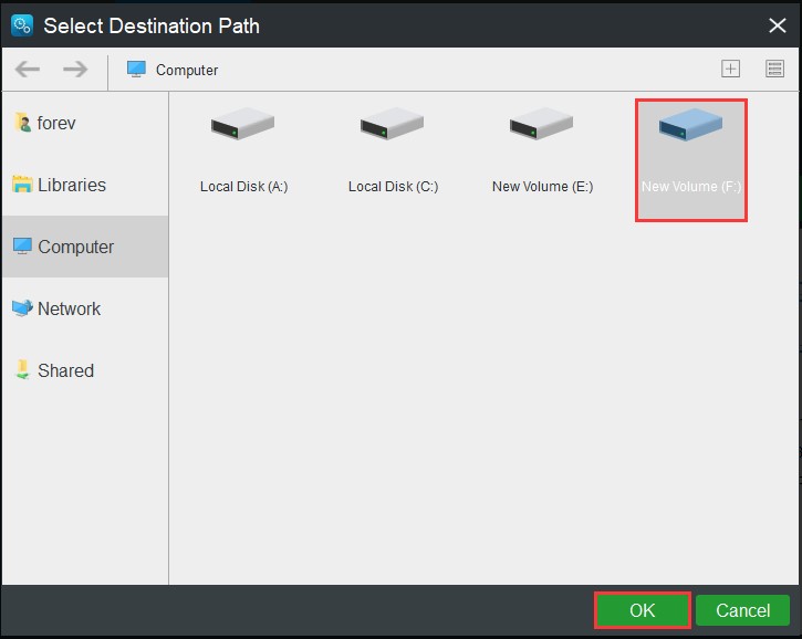 choose a destination to store the files