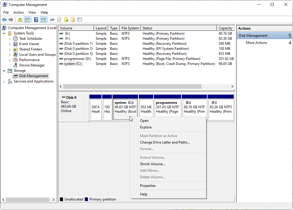 Disk Management mark partition as active