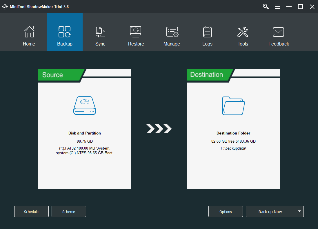 MiniTool ShadowMaker creates system backup with VSS