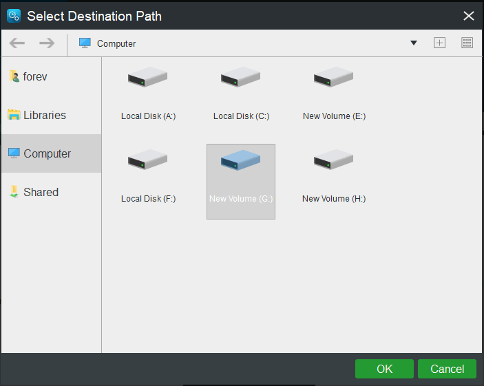 choose Destination to choose backup target disk