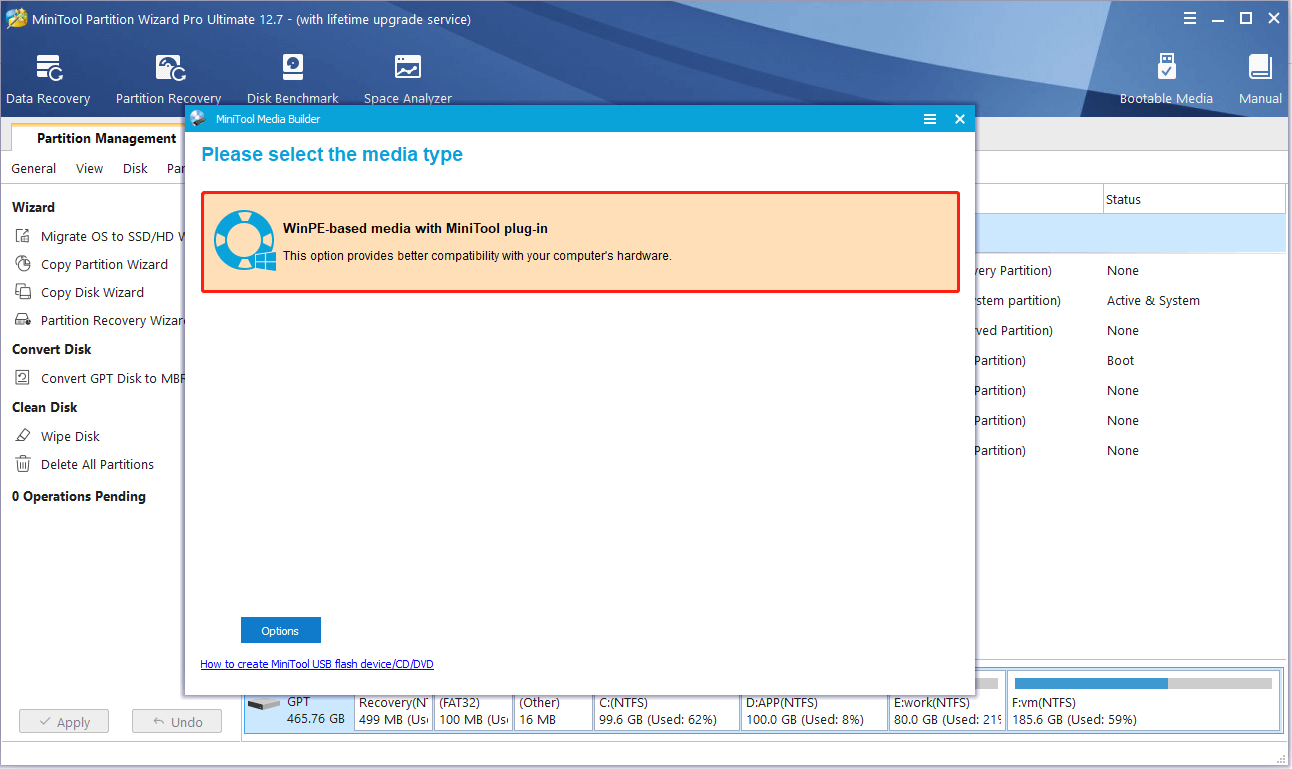 crear dispositivos de arranque basados ​​en WinPE con MiniTool Partition Wizard