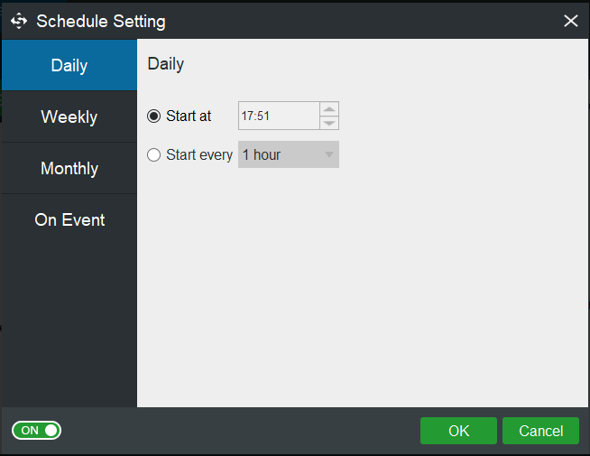 schedule setting window in MiniTool ShadowMaker