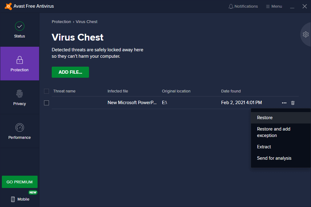 Restore Virus Chest File