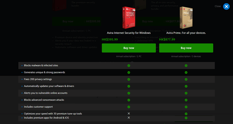 comparison of different Avira editions