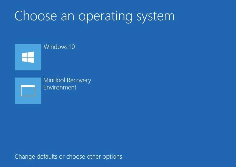 MiniTool Recovery Environment in Windows startup menu