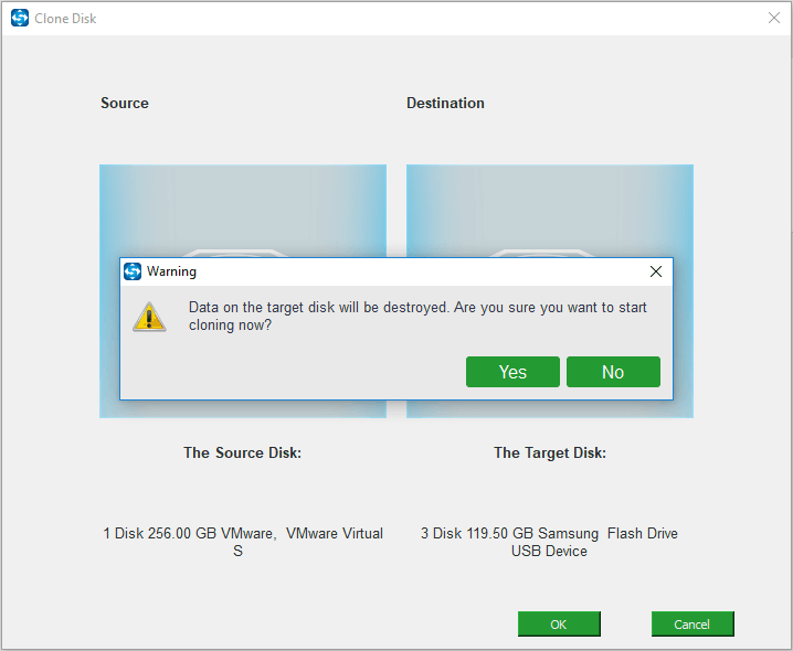 choose clone source disk and target disk