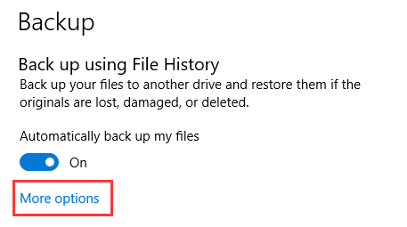 backup automático de arquivos do Windows 10 com histórico de arquivos