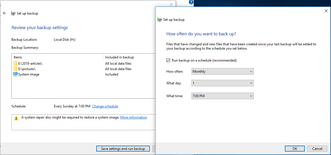 configurar backup automático do Windows 10