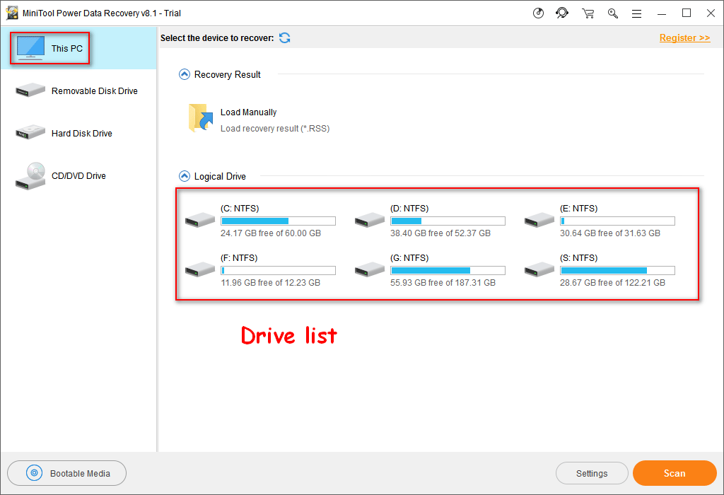 select the drive