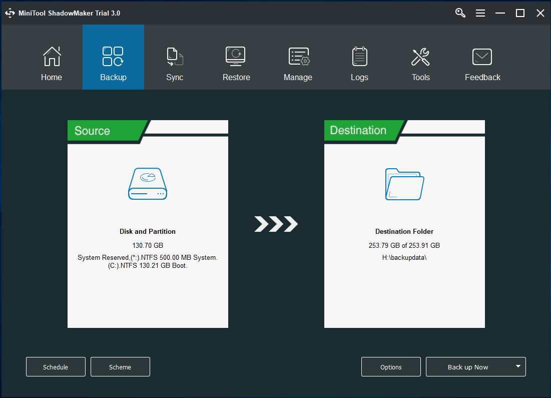 backup do sistema por padrão