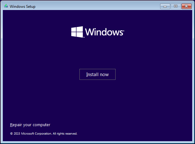 Installation de l'installation de Windows maintenant