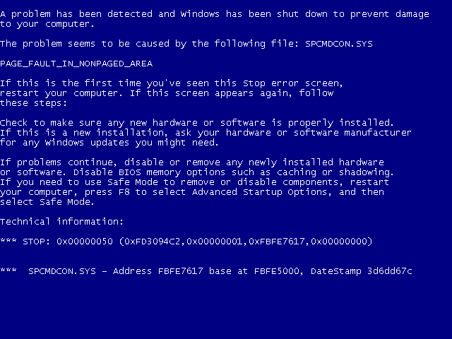the blue screen of Windows XP/Vista/7