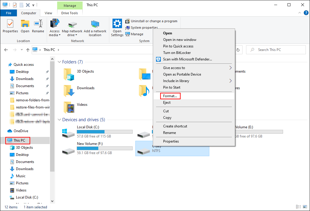 format using File Explorer