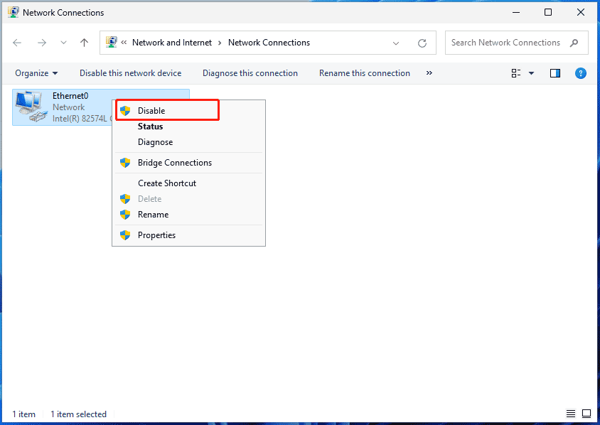 disable network connection