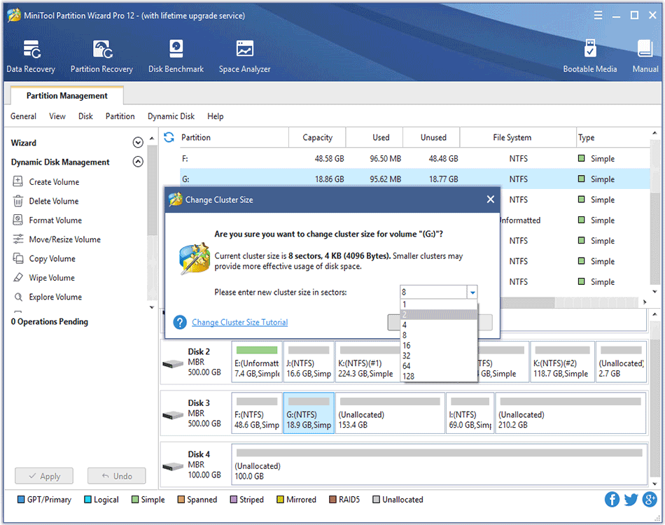 enter new cluster size in sectors