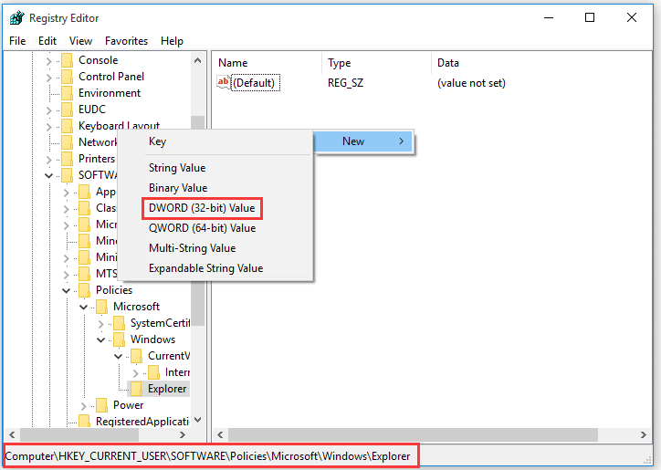 disable notifications in Windows Registry