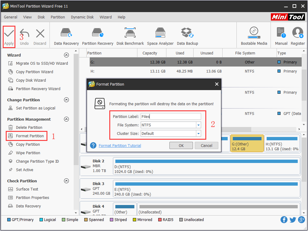 format partition with MiniTool