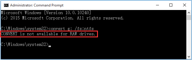 CONVERT is not available for RAW drives