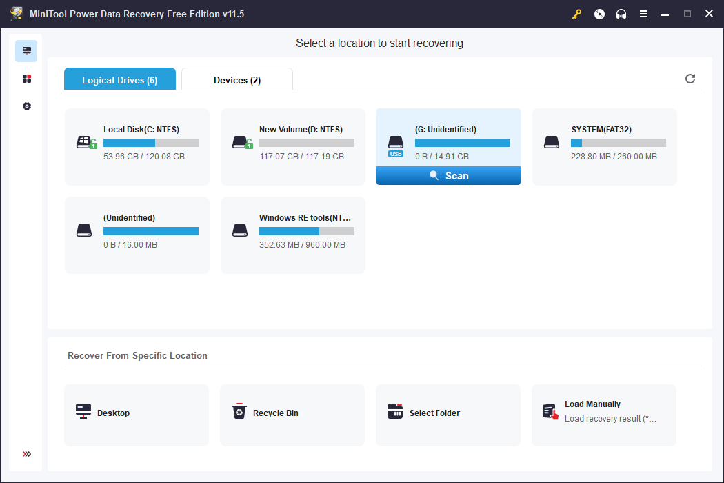 select the target SD card to scan