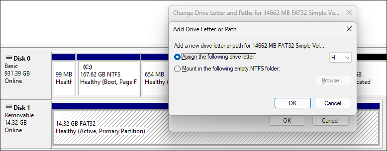 assign a drive letter for the SD card