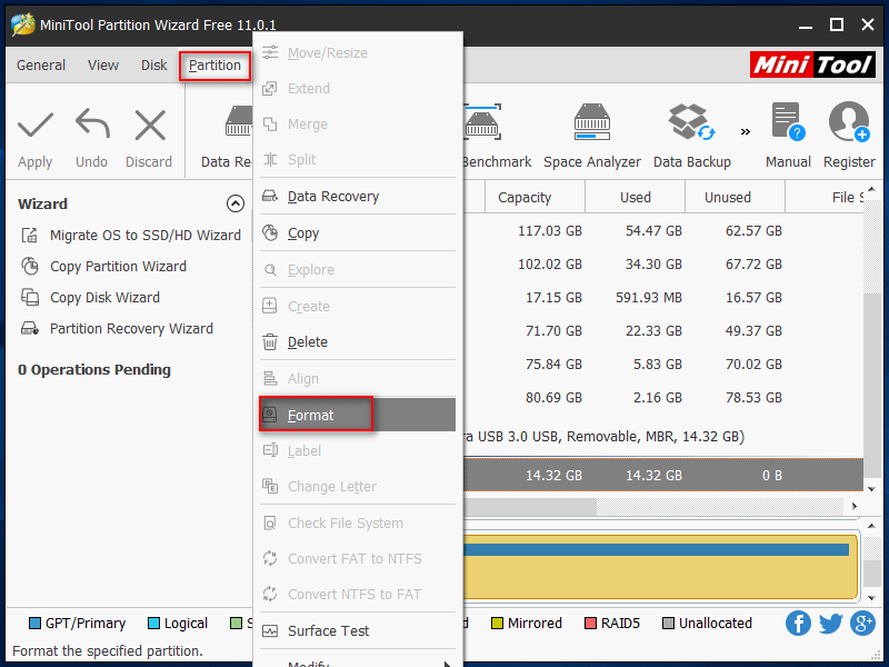 Formater la partition