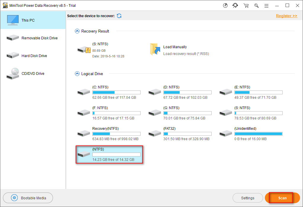 sélectionnez le lecteur flash à analyser