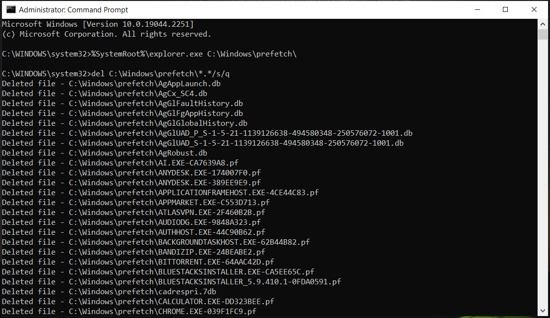 delete prefetch files via CMD