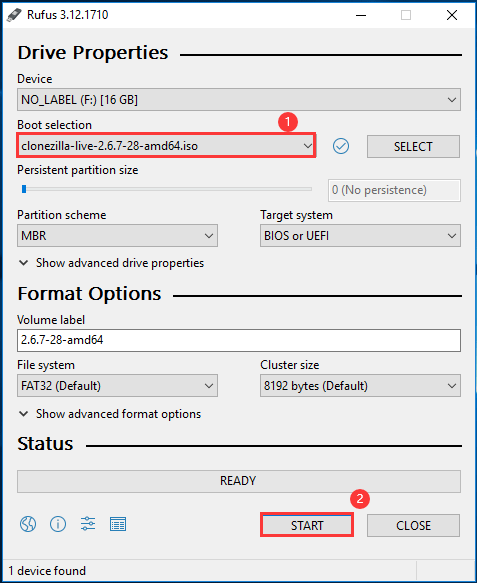 burn Clonezilla to USB with Rufus