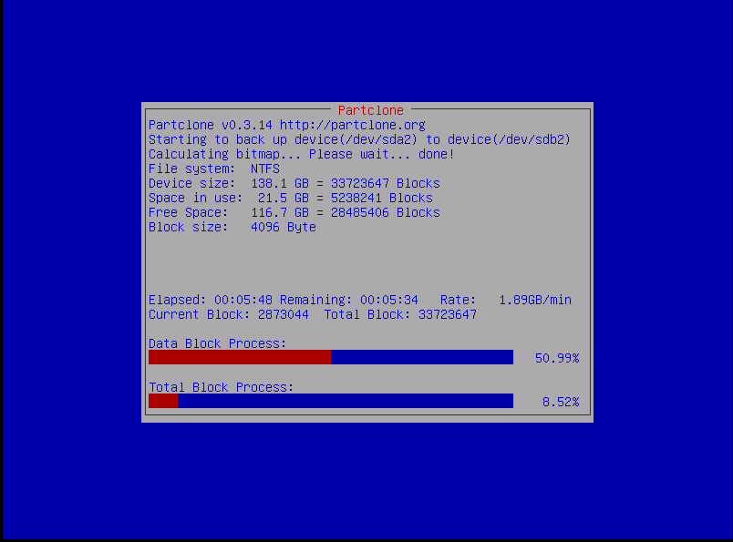 Clonezilla is cloning the disk