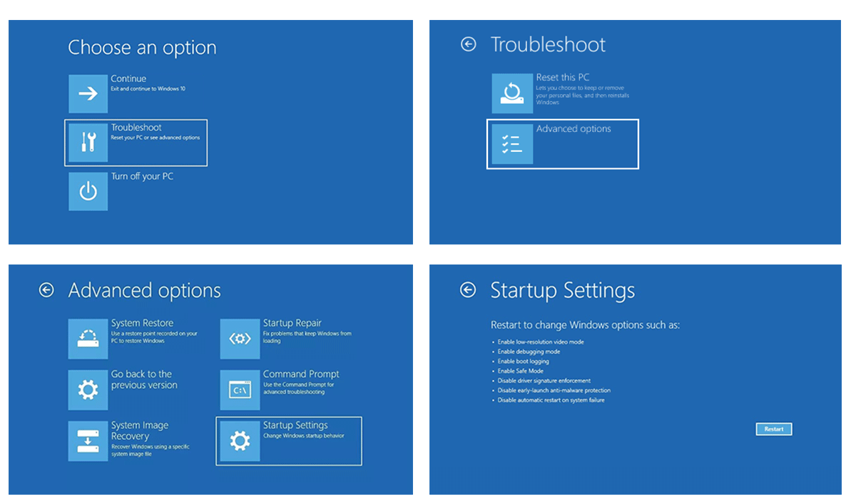 Ingrese a la ventana de Configuración de inicio