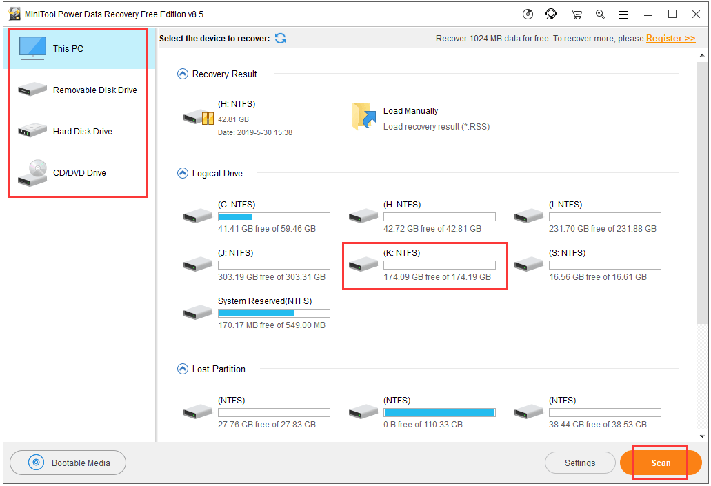 digitalize a unidade ou partição