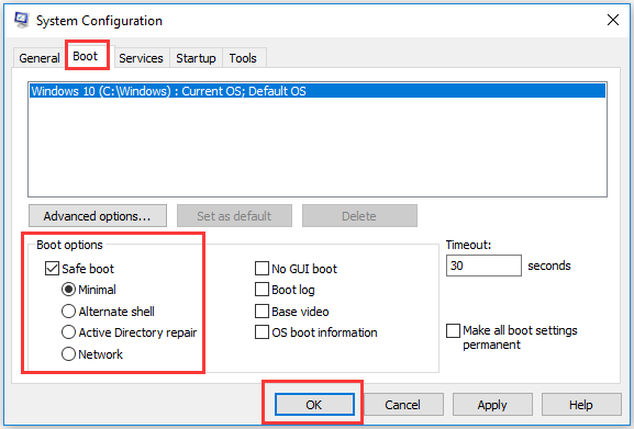 através do msconfig