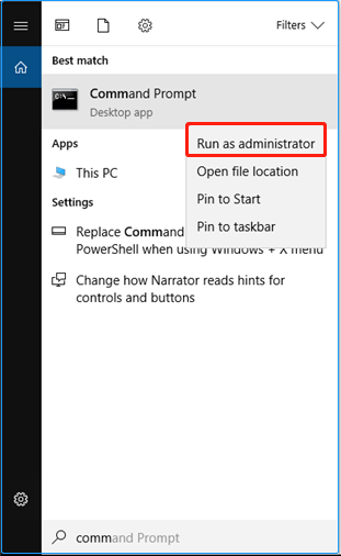 right-click to select Run as administrator