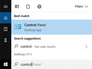 open Control Panel from the search bar