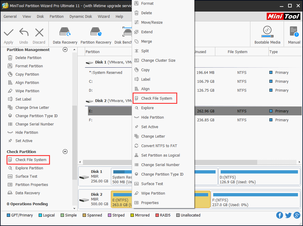 verificar el sistema de archivos con el asistente de partición MiniTool