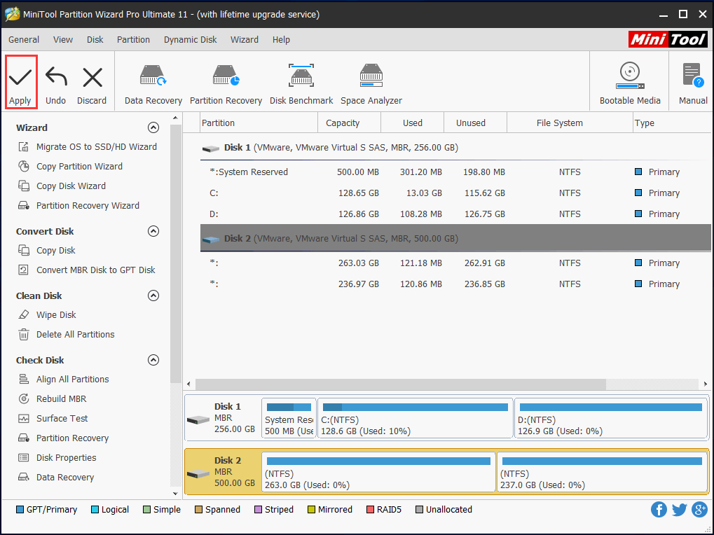 haga clic en Aplicar para recuperar la partición RAW a NTFS