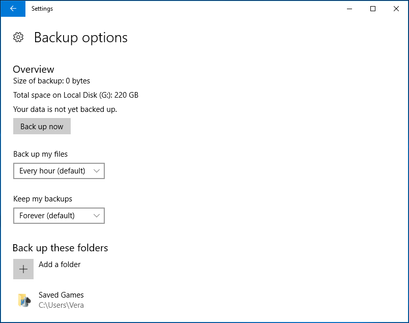 configurar la copia de seguridad automática en Windows 10 usando el Historial de archivos