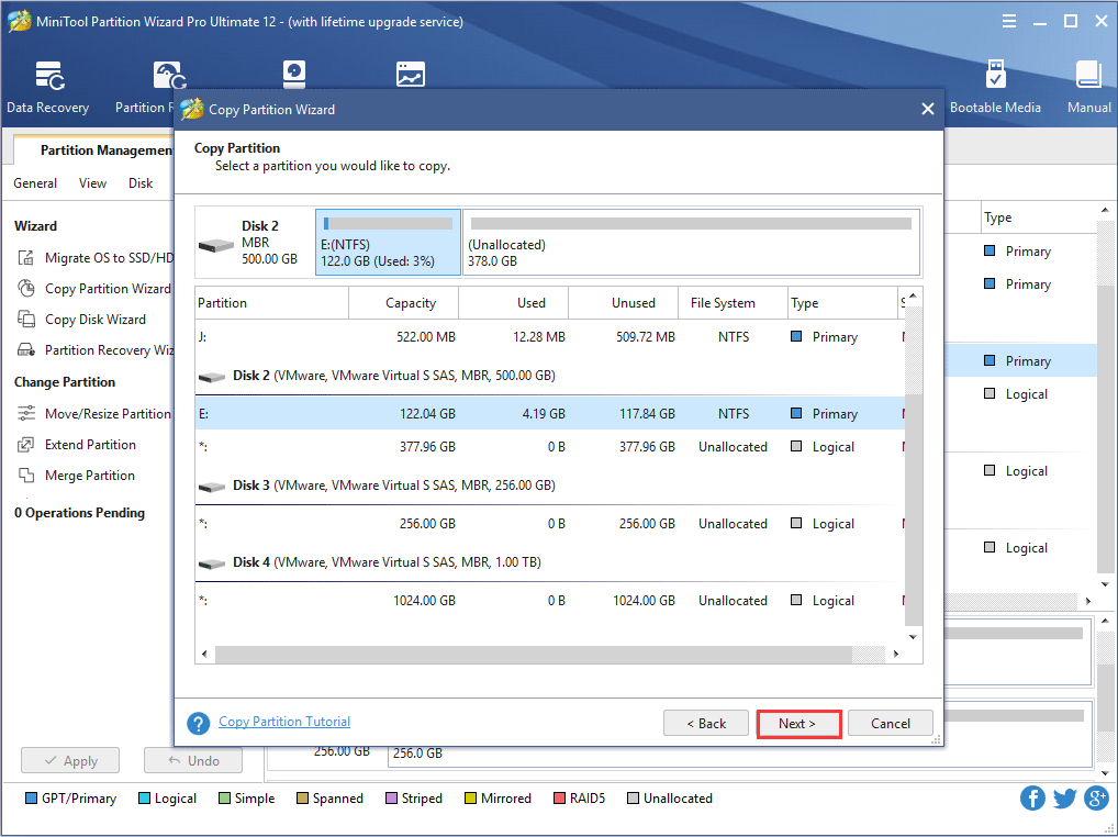 select a partition users would like to copy