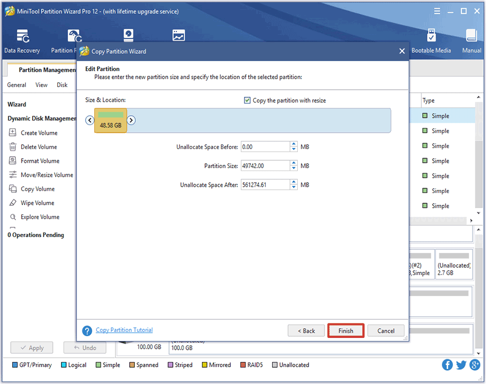 resize the target partition