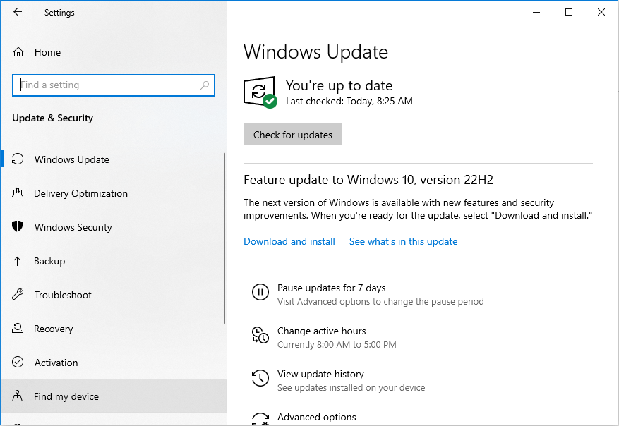 vérifier les mises à jour sur Windows 10